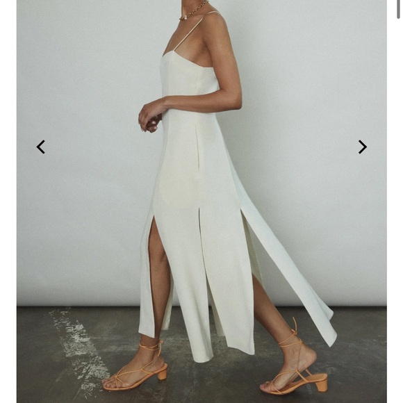 Theodora Dress in Ivory with Slits and Spaghetti Straps - Picture 3 of 8
